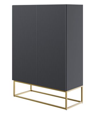 Selsey Veldio - Highboard 2-türig, Schwarz mit goldenem Metallgestell, 90 cm breit