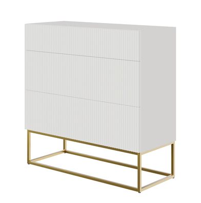 Selsey Veldio - Kommode mit 3 Schubladen, Weiß mit goldenem Metallgestell, 90 cm