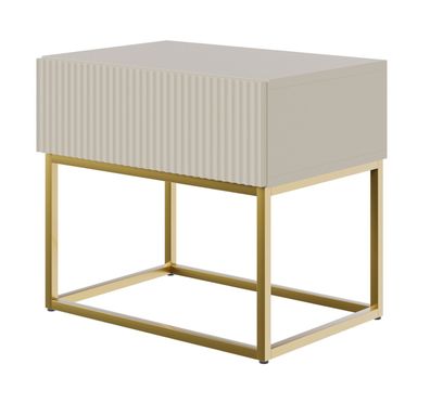 Selsey Veldio - Nachttisch mit Schublade, Graubeige mit goldenem Metallgestell, 50 cm