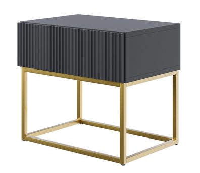 Selsey Veldio - Nachttisch mit Schublade, Schwarz mit goldenem Metallgestell, 50 cm