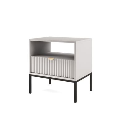 Selsey Vellore - Nachttisch mit Schublade, Grau mit Strukturfront und Metallbeinen