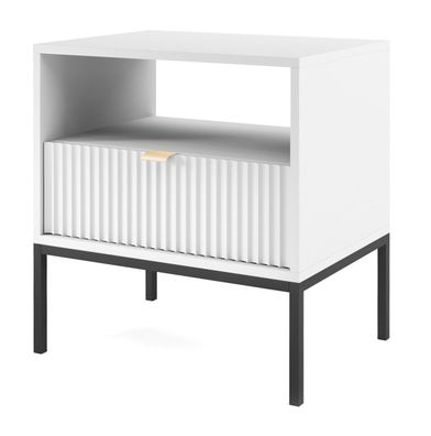 Selsey Vellore - Nachttisch mit Schublade, Weiß mit Strukturfront und Metallbeinen