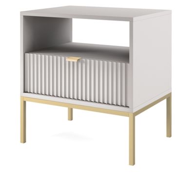 Selsey Vellore - Nachttisch, grau mit geriffelter Front und goldenem Rahmen, 54 cm