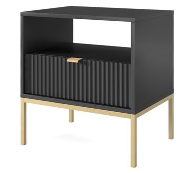 Selsey Vellore - Nachttisch, Schwarz mit geriffelter Front und goldenem Rahmen, 54 cm