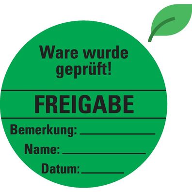 Organisationsetikett Freigabe, grün, öko Folie, selbstkl., Ø 60mm,6/ Bogen