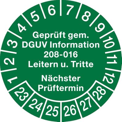 Prüfplak., DGUV Info 208-016, nächster Prüft., grün/ weiß, Ø30mm, 10St.