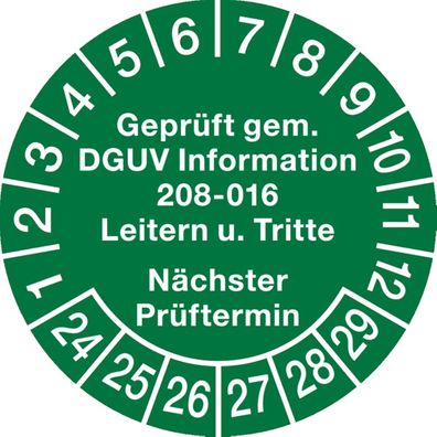 Prüfplak., DGUV Info 208-016, nächster Prüft., grün/ weiß, Ø30mm, 10St.
