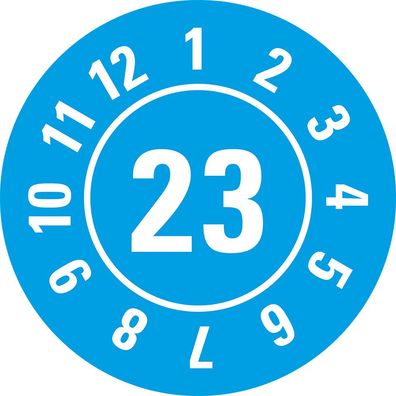 Prüfplakette 23, hellblau, Folie mit Spezialkleber, Ø25mm, 21/ Bogen