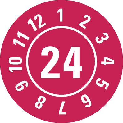 Prüfplakette 24, rot, Folie mit Spezialkleber, Ø25mm, 21/ Bogen