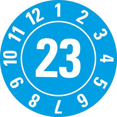Prüfplakette 23, hellblau, Folie, Spezialkleber, Ø 10mm, 128/ Bogen