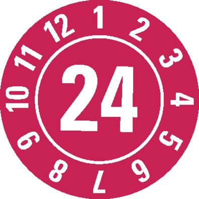 Prüfplakette 24, rot, Folie, Spezialkleber, Ø 10mm, 128/ Bogen