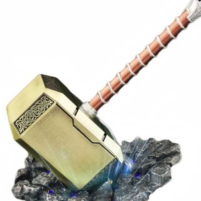 THOR 20cm Hammer aus Metall - Seltene Thor mini Hammer in Gold mit Lederband