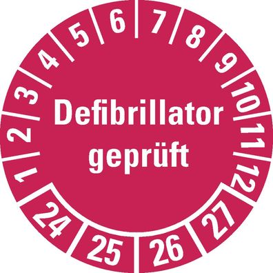 Prüfpl. Defibrillator,24-27, rot, Folie, mit Spezialkleber, Ø30mm,18/ Bogen