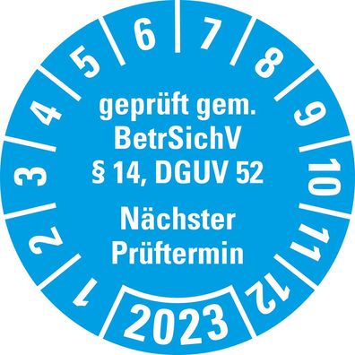 Prüfpl. BetrSichV §14, DGUV52, NP, 2023, blau, Spezialkleber, 18/ Bo