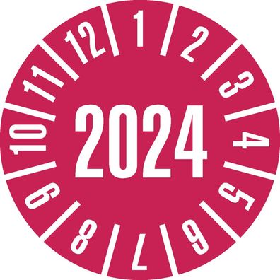 Prüfplakette 2024, rot, Folie, Spezialkleber, Ø 20mm, 36/ Bogen