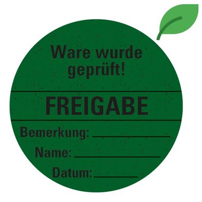 Organisationsetikett Freigabe, grün, Graspapier, selbstkl., 500/ Rolle