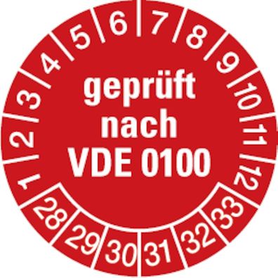 Etikett geprüft nach VDE 0100 ab 28 rot/ weiß - 30 mm Folie selbstkl.
