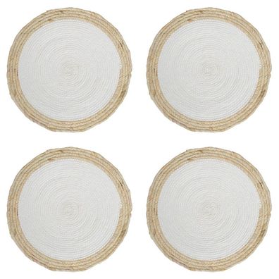 4tlg. Tischset SYLT natur weiß runde Platzmatte aus Maisblatt D40cm