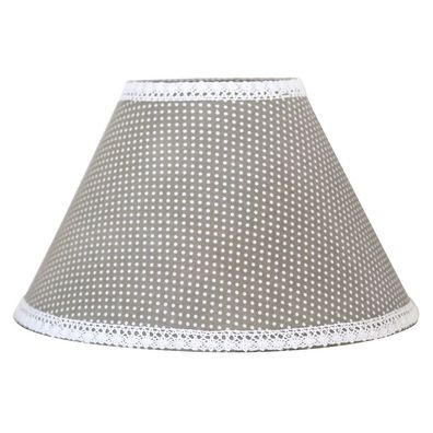 Großer Lampenschirm JONNA grau weiß Punkte mit Spitzenband Tischlampe Landhaus