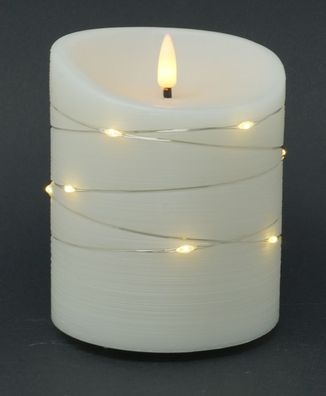 LED echtwachs Kerze CORO creme Ø 10 cm Höhe 16 cm mit 6 Stunden Timer