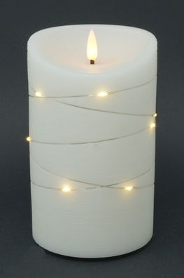 LED Deko Kerze mit Lichterkette creme Ø 10 cm H: 16 cm mit Timer Outdoor Indoor