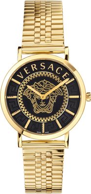 Versace VEK400621 V-Essential schwarz gold Edelstahl Armband Uhr Damen NEU
