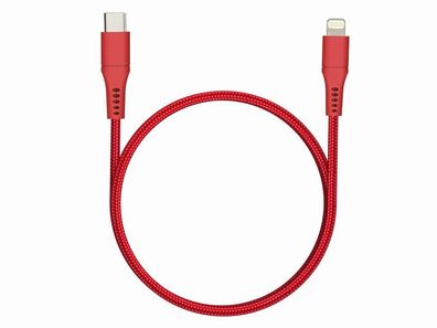 Networx Daten- und Ladekabel USB-C auf Lightning 1m Stoffmantel rot