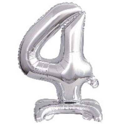 amscan® 9911727 Folienballon Mini Zahl 4 - 15 x 38 cm, mit Standfuß, silber