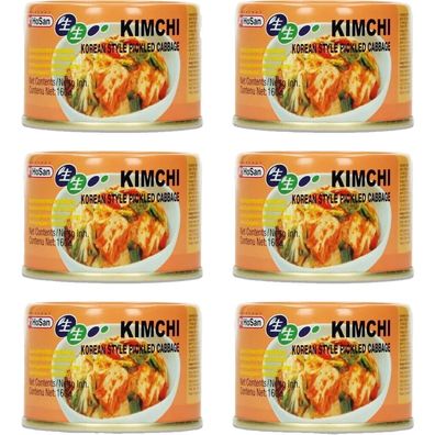 6 Stück - HOSAN Kimchi koreanisch eingelegter Kohl (Fermentiertes Gemüse) 6x160g