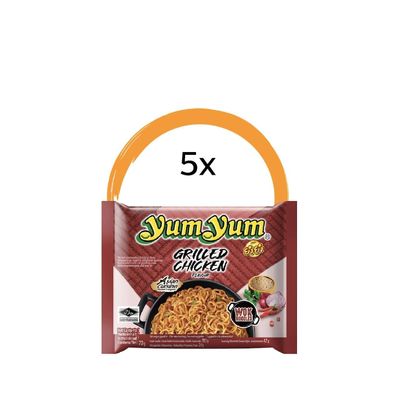 5 STÜCK - Yum Yum Instant Nudeln Suppe Nudelsuppe Grilled Chicken - 5x 70g