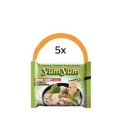 5 STÜCK - Yum Yum Instant Nudeln Suppe Nudelsuppe GREEN GRÜNES CURRY - 5x 70g