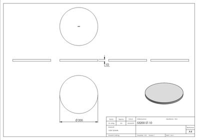 Ronde | Ø 200x10 mm | Stahl S235JR, roh