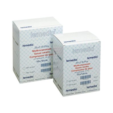 Temedia® Mullkompresse 12-fach , 7.5 x 7.5cm, 25 x 2 Stück steril - B07GPL7N9X | P
