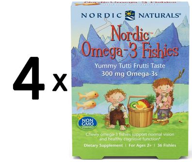 4 x Nordic Omega-3 Fishies, 300mg Yummy Tutti Frutti Taste - 36 fishies