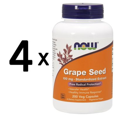 4 x Grape Seed, 100mg - Standardized Extract - 200 vcaps