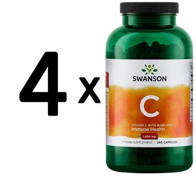 4 x Vitamin C with Rose Hips, 1000mg - 250 caps