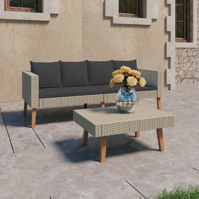 Gartenmöbel Lounge 2-Sitzplätze mit Auflagen Poly Rattan Beige + Tisch
