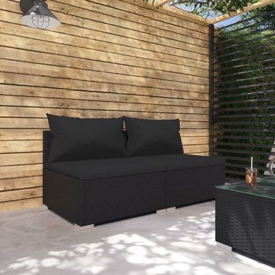 Gartenmöbel Lounge 2-Sitzplätze mit Auflagen Poly Rattan Schwarz Sofa-Mittelteil