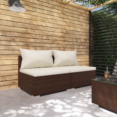 Gartenmöbel Lounge 2-Sitzplätze mit AuflagenPoly Rattan Braun Creme Sofa-Mittelteil