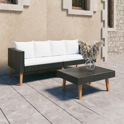 Gartenmöbel Lounge 2-Sitzplätze mit Auflagen Poly Rattan Schwarz + Tisch