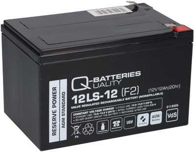 B-Ware Q-Batteries 12LS-12 F2 12V 12Ah Blei-Vlies-Akku / AGM VRLA mit VdS