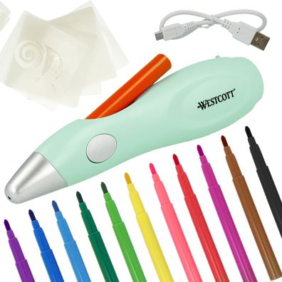 Westcott Airbrush-Stift für Kinder 12 Stifte 19 Schablonen Akku Elektrisch USB