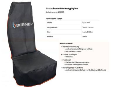 Berner Sitzschoner Nylon 73,5 x 145 cm abwaschbar 200915 Mehrweg Sitzbezug Auto