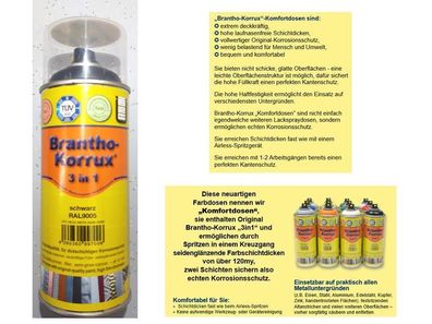 Brantho Korrux 3in1 Spray 400 ml Rostschutz Farbe RAL Farbton wählbar Spraydose