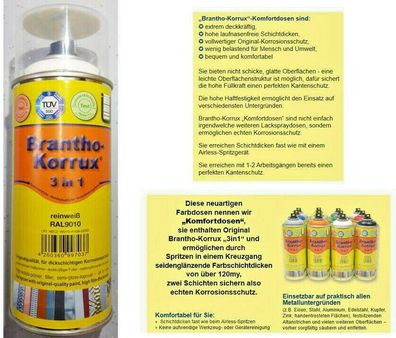 Brantho Korrux "3in1" RAL 9010 reinweiß 400ml Komfort Dose Rostschutz Spray