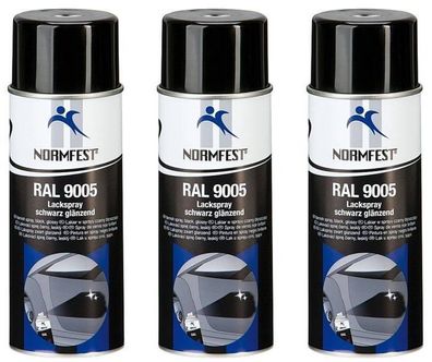 3x Normfest Lackspray RAL 9005 schwarz glänzend 400ml Glanzlack Auto Lack Spray