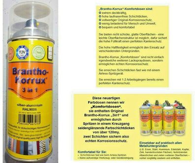 400ml Brantho Korrux "3in1" RAL 9006 silber - aluminium Komfort-Dose Spraydose