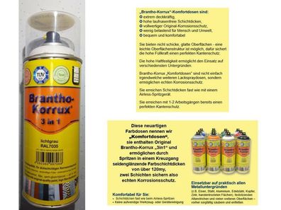 400ml Brantho Korrux "3in1" RAL 7035 lichtgrau Komfort-Dose Spraydose