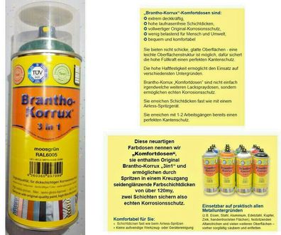 400ml Brantho Korrux "3in1" RAL 6005 moosgrün Komfort-Dose Spraydose Branth