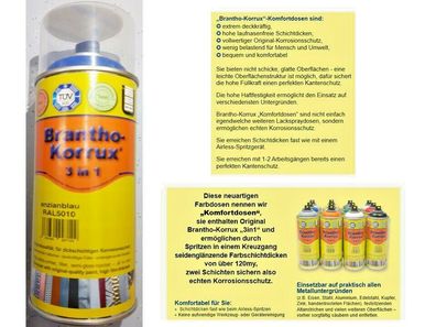 400ml Brantho Korrux "3in1" RAL 5010 enzianblau Komfort-Dose Spraydose